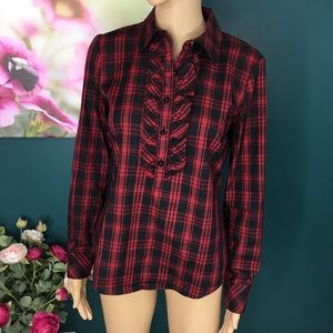 EUC Talbots Black & Red Plaid Top Size 2